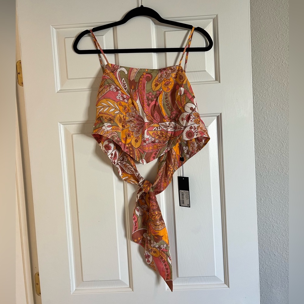 Woven Cathy Square Neck Sleeveless Back Detail Scarf Top
